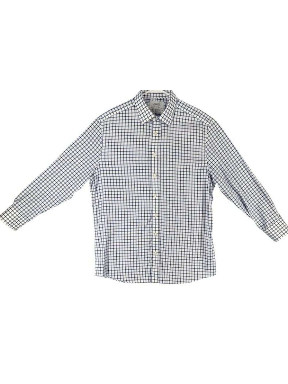 Charles Tyrwhitt Mens Cotton Dress Shirt 17/33 Blue Plaid Check Long Sleeve Butt